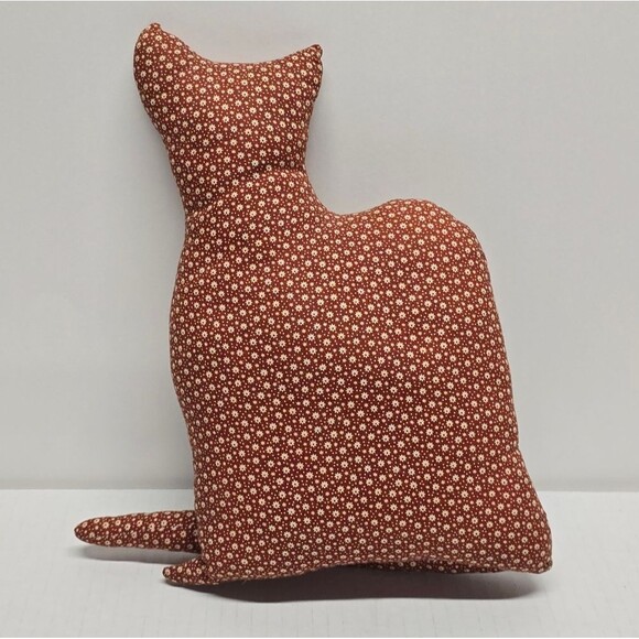 Handmade Plush Stuffed Brown Fabric Sly Cat 10" Folk Art Country Decor - Picture 3 of 8
